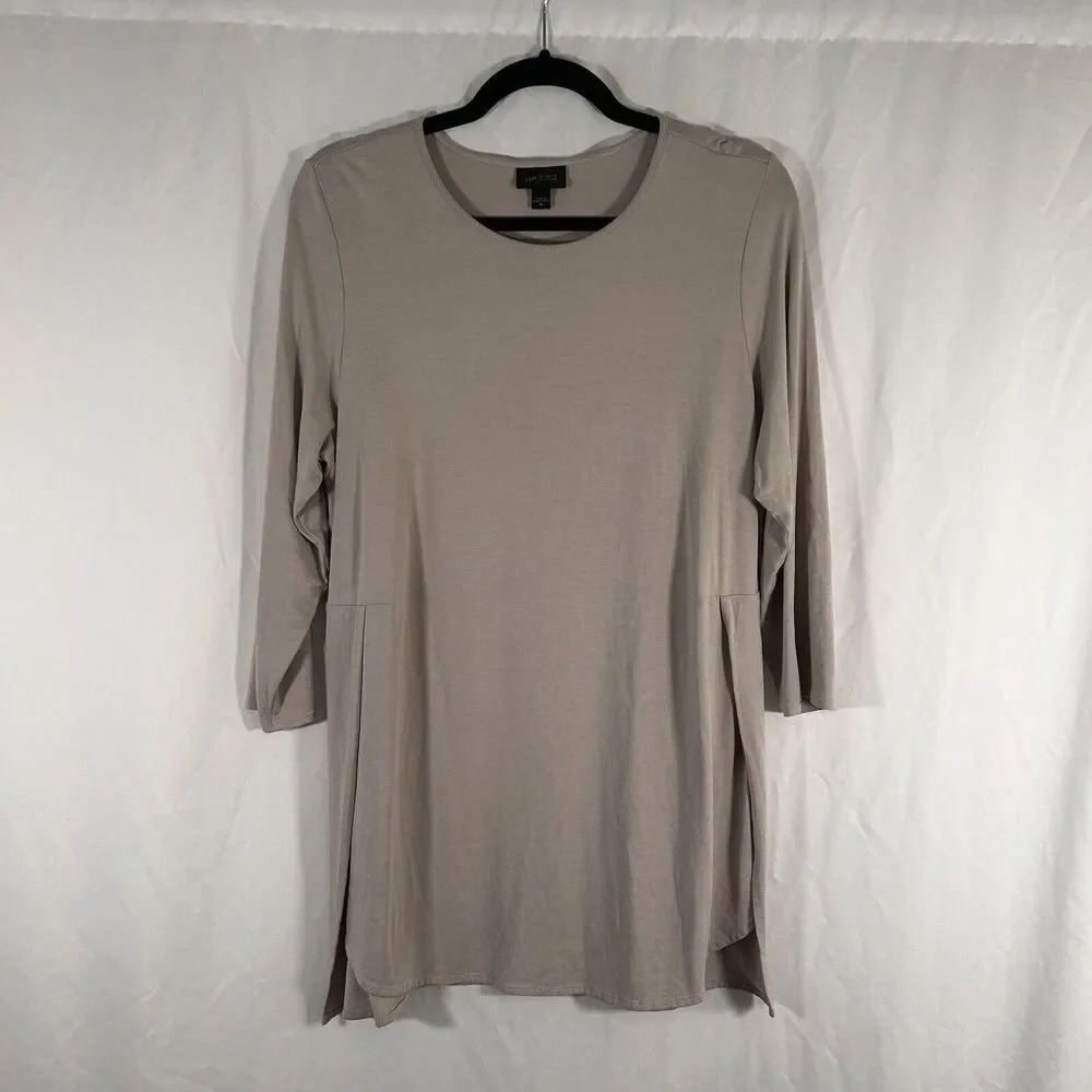 J Jill Blouse Women's Medium Beige Round Neck Long Sleeve Side Slit Pullover